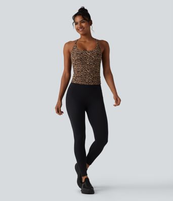Halara UltraSculpt™ Leopard Print Scoop Neck Built-in Bra Crossover Hem Yoga Tank Top