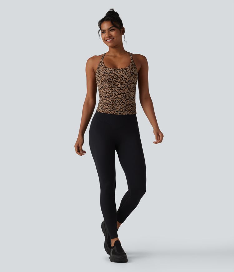 Halara UltraSculpt™ Leopard Print Scoop Neck Built-in Bra Crossover Hem Yoga Tank Top