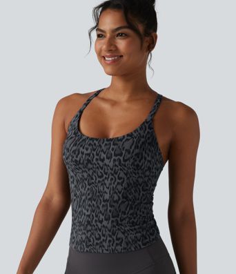 Halara UltraSculpt™ Leopard Print Scoop Neck Built-in Bra Crossover Hem Yoga Tank Top
