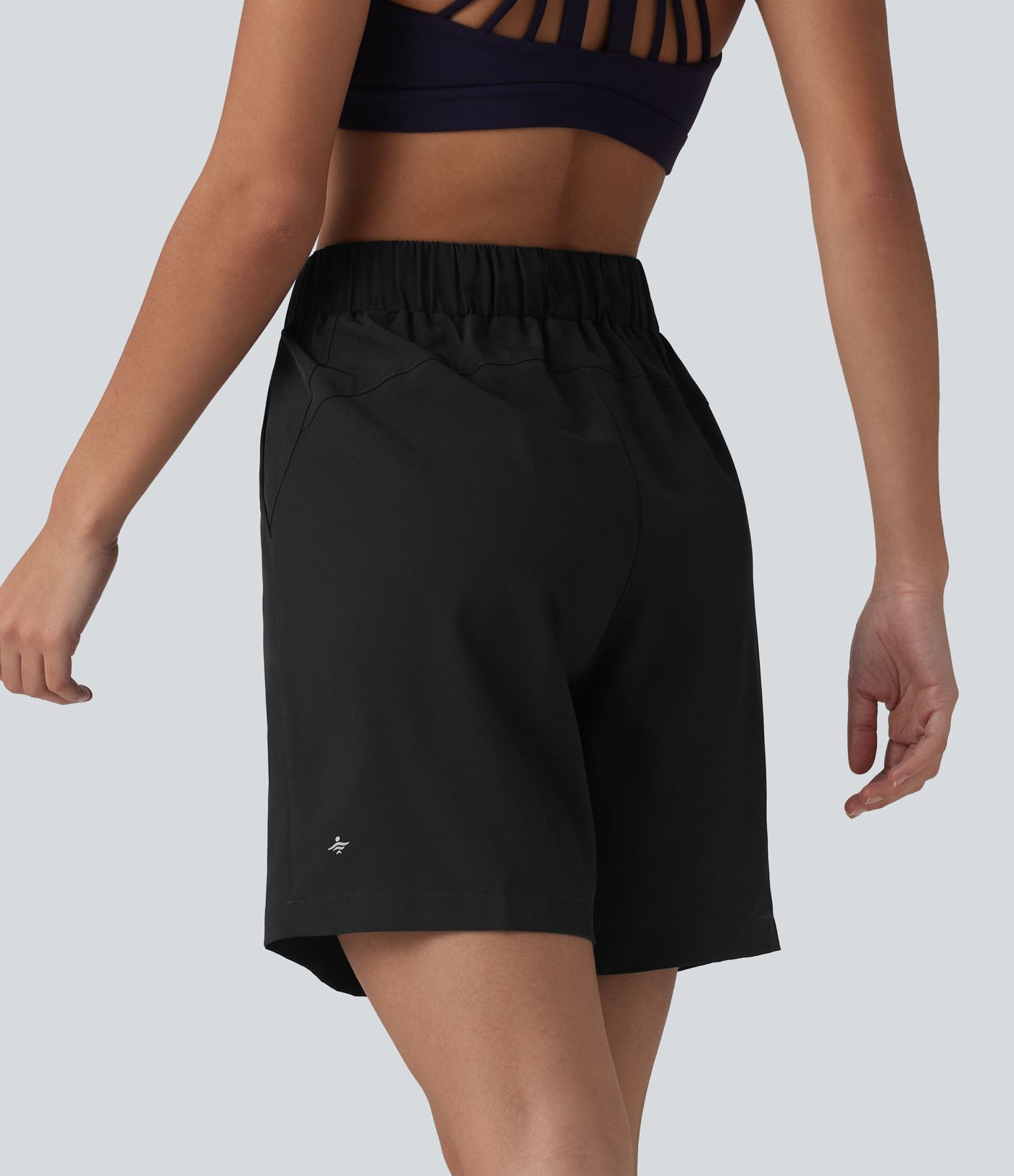 High Waisted Elastic Waistband Drawstring Pleated Yoga Shorts 7'' with Pockets