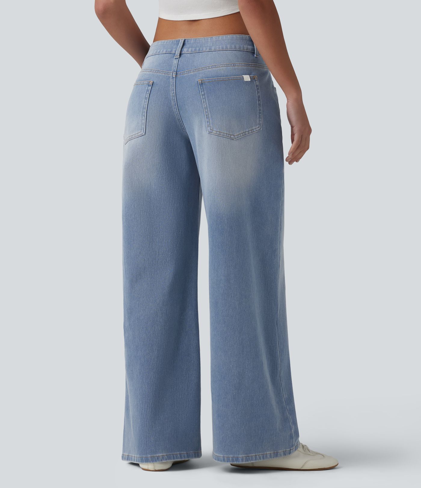 Halara Flex™ Asymmetric Low Rise Zipper Pockets Baggy Wide Leg Washed Casual Jeans