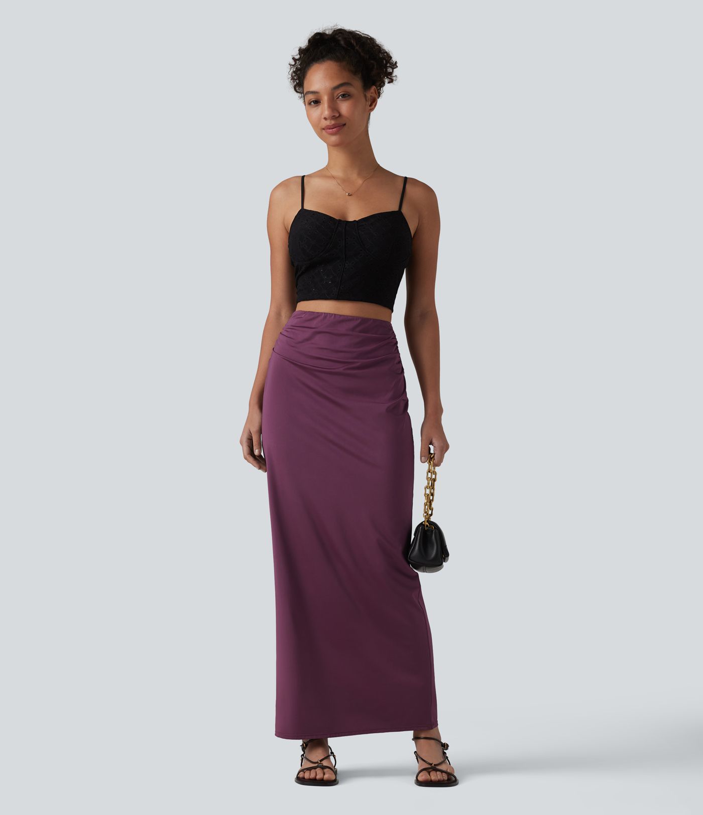 High Waisted Ruched Cool Touch Maxi Casual Pencil Skirt