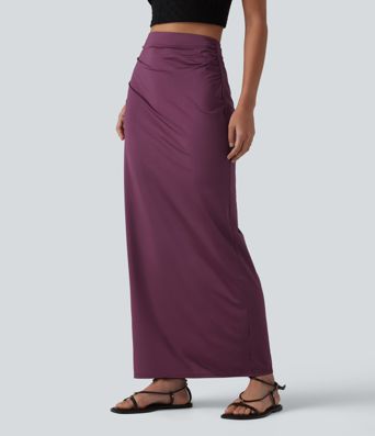 High Waisted Ruched Cool Touch Maxi Casual Pencil Skirt
