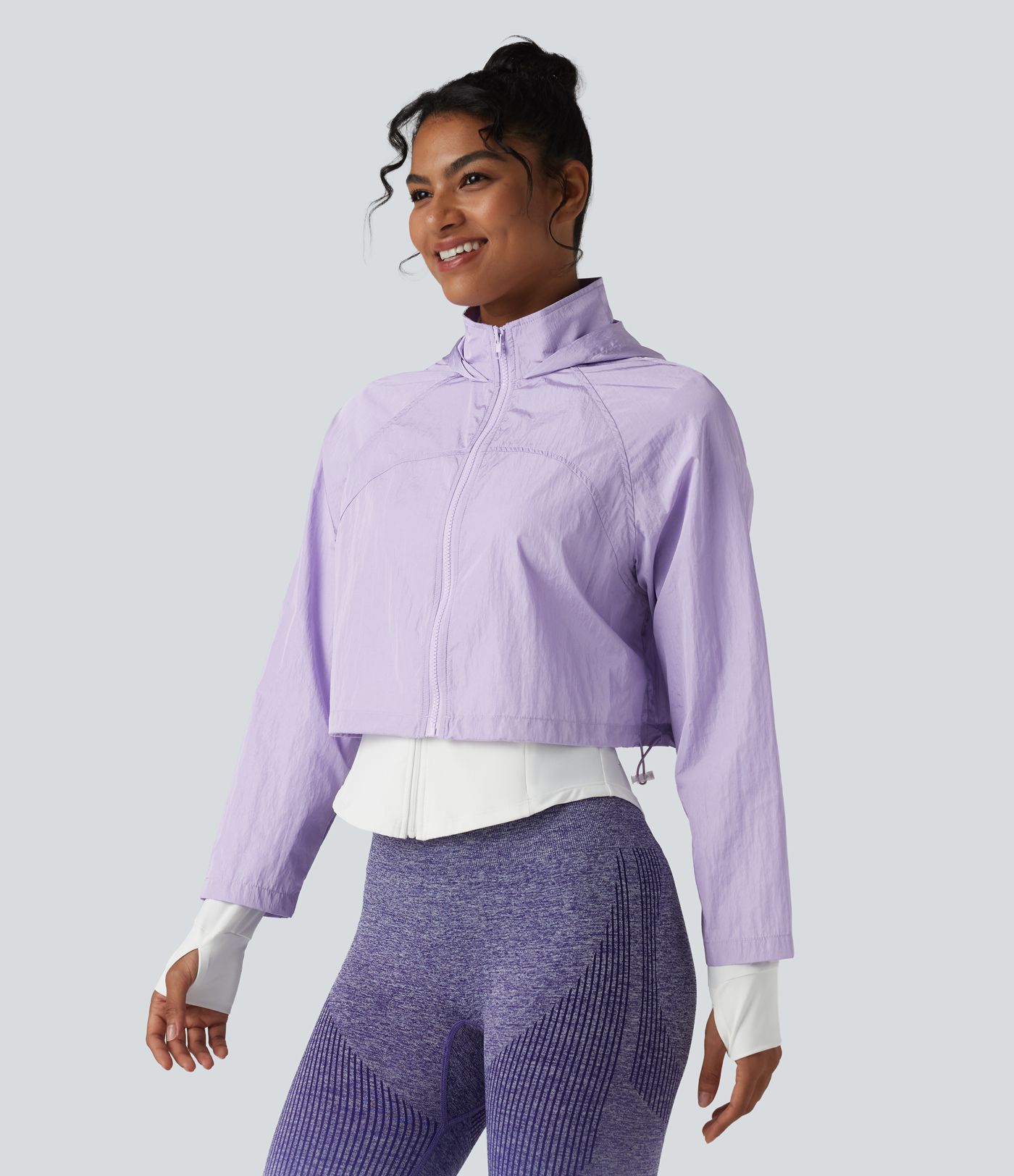 Durable Water Repellent Hooded Thumb Holes Curved Hem Running 3-in-1 Jacket with Pockets