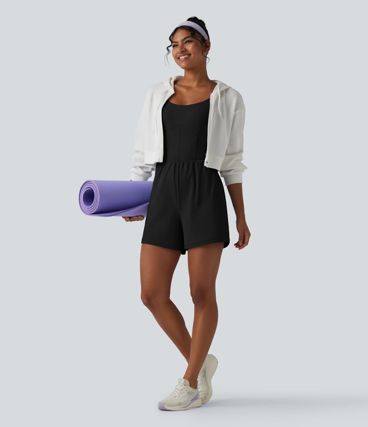 SoftlyZero™ Airy Twisted Backless Adjustable Straps 2-in-1 Built-in Bra Cool Touch Yoga Romper with Pocket-Easy Peezy