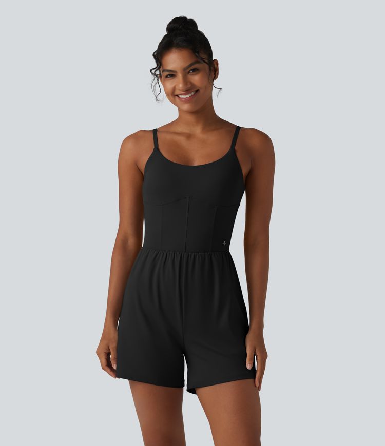 SoftlyZero™ Airy Twisted Backless Adjustable Straps 2-in-1 Built-in Bra Cool Touch Yoga Romper with Pocket-Easy Peezy