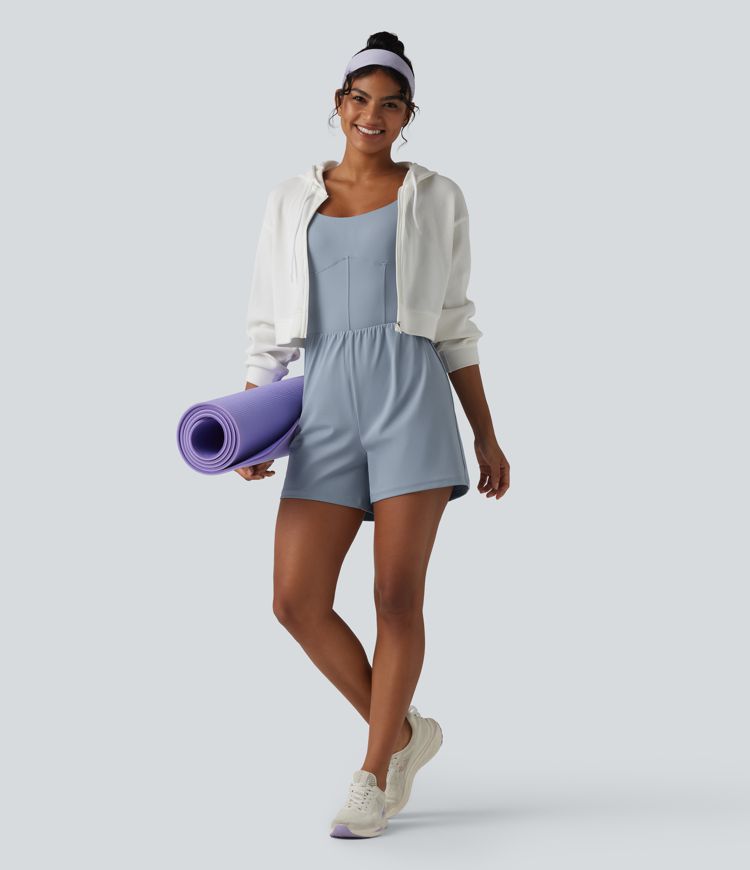 SoftlyZero™ Airy Twisted Backless Adjustable Straps 2-in-1 Built-in Bra Cool Touch Yoga Romper with Pocket-Easy Peezy