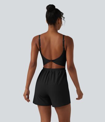 SoftlyZero™ Airy Twisted Backless Adjustable Straps 2-in-1 Built-in Bra Cool Touch Yoga Romper with Pocket-Easy Peezy