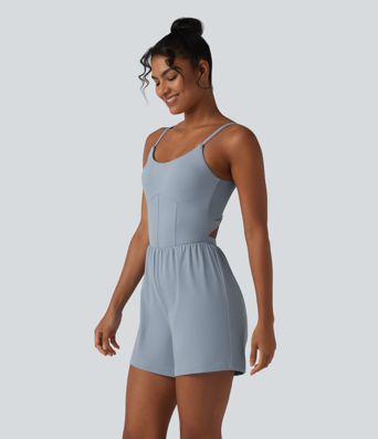 SoftlyZero™ Airy Twisted Backless Adjustable Straps 2-in-1 Built-in Bra Cool Touch Yoga Romper with Pocket-Easy Peezy
