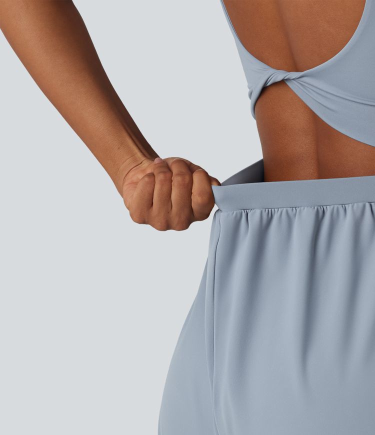 SoftlyZero™ Airy Twisted Backless Adjustable Straps 2-in-1 Built-in Bra Cool Touch Yoga Romper with Pocket-Easy Peezy