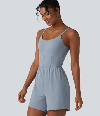 SoftlyZero™ Airy Twisted Backless Adjustable Straps 2-in-1 Built-in Bra Cool Touch Yoga Romper with Pocket-Easy Peezy