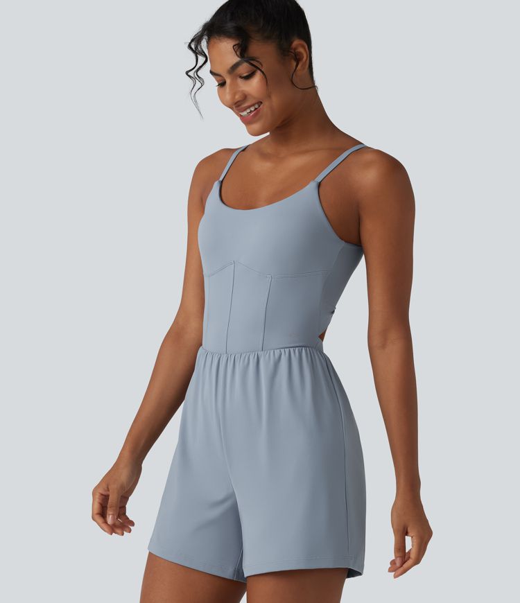 SoftlyZero™ Airy Twisted Backless Adjustable Straps 2-in-1 Built-in Bra Cool Touch Yoga Romper with Pocket-Easy Peezy