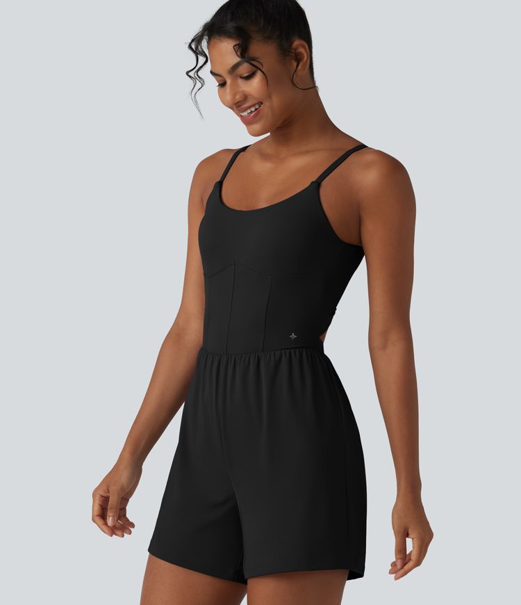 SoftlyZero™ Airy Twisted Backless Adjustable Straps 2-in-1 Built-in Bra Cool Touch Yoga Romper with Pocket-Easy Peezy