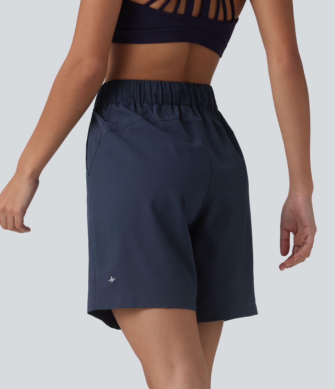 High Waisted Elastic Waistband Drawstring Pleated Yoga Shorts 7'' with Pockets