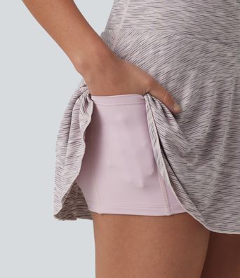 High Waisted Tummy Control 2-in-1 Stripe Mini Workout Skirt with Pockets