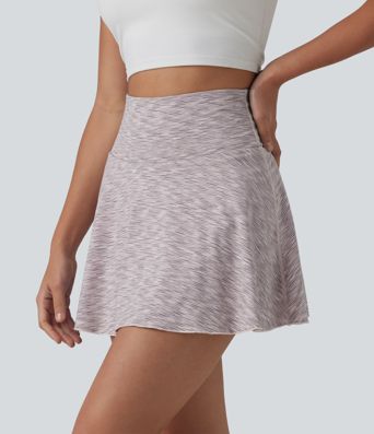 High Waisted Tummy Control 2-in-1 Stripe Mini Workout Skirt with Pockets