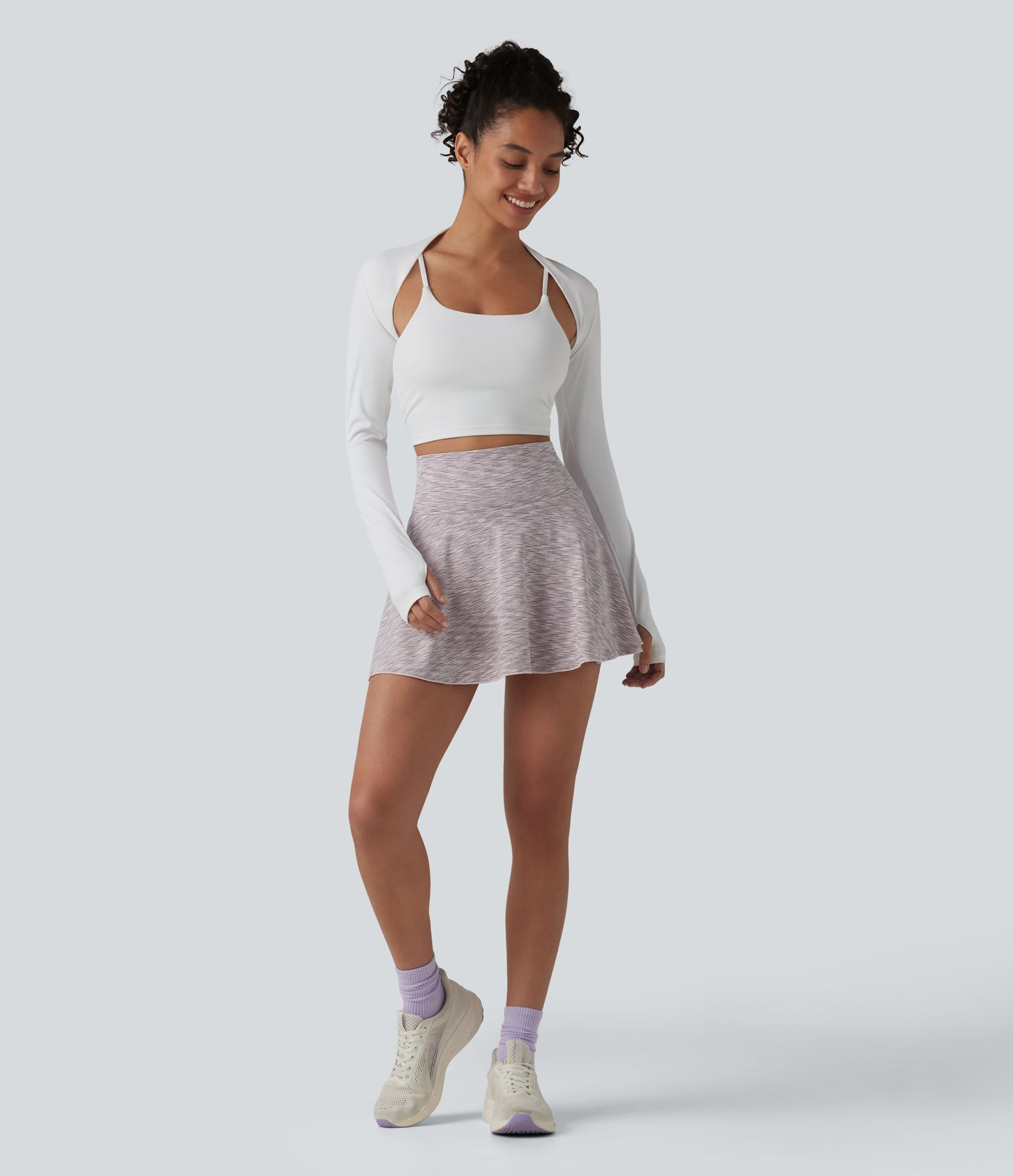 High Waisted Tummy Control 2-in-1 Stripe Mini Workout Skirt with Pockets