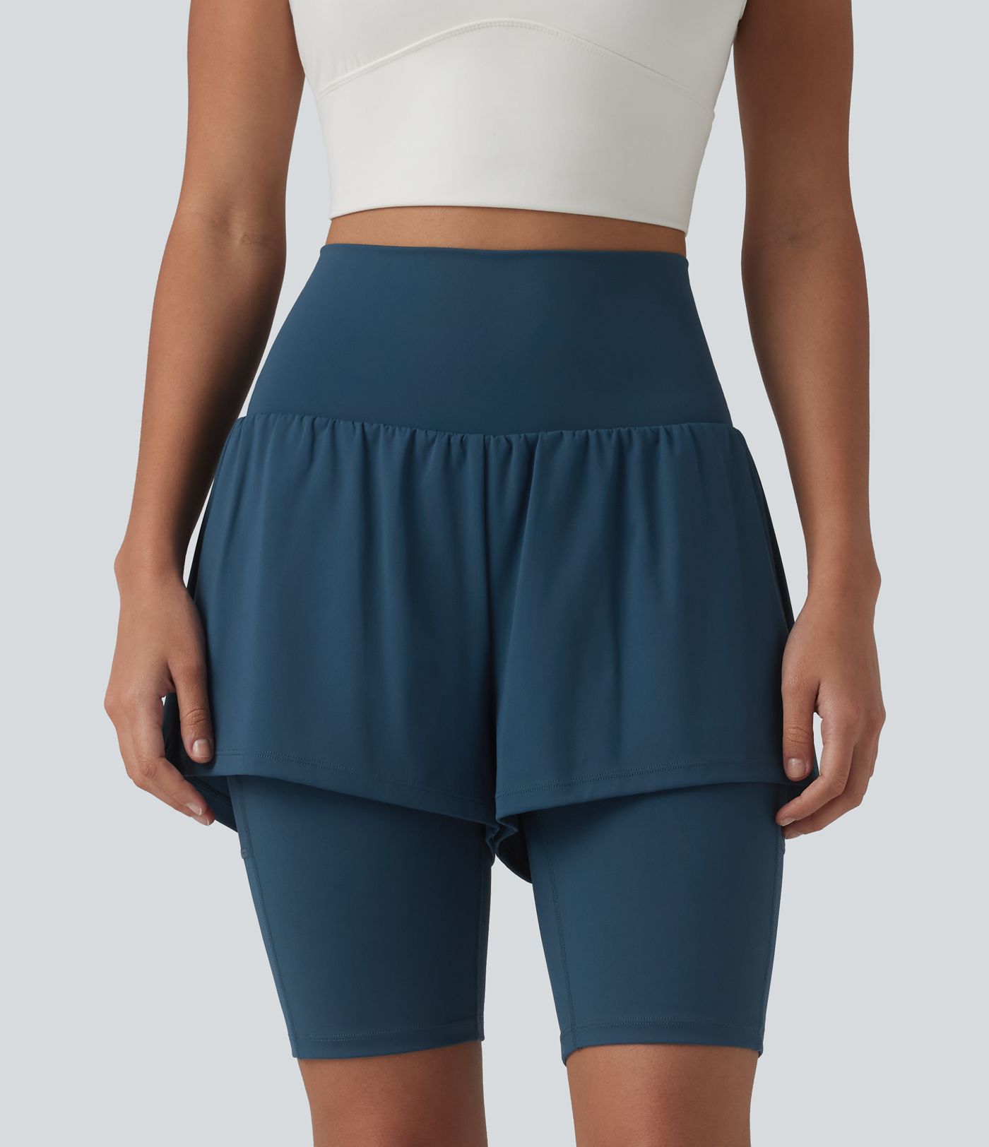 SoftlyZero™ Airy Super High Waisted 2-in-1 Cool Touch Yoga Shorts 9'' with Pockets