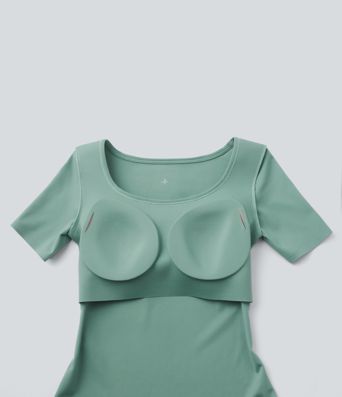Scoop Neck Short Sleeve Built-in Bra Casual T-Shirt B-E Cups