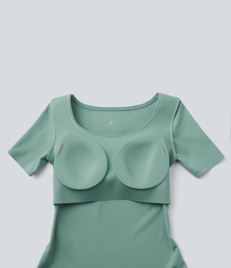 Scoop Neck Short Sleeve Built-in Bra Casual T-Shirt B-E Cups