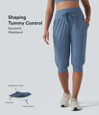 Softlyzero™ Plush - Pedal-Pusher-Jogginghose mit hohem Bund, Seitentaschen, Bauchkontrolle und Kordelzug