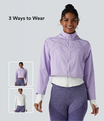 Durable Water Repellent Hooded Thumb Holes Curved Hem Running 3-in-1 Jacket with Pockets