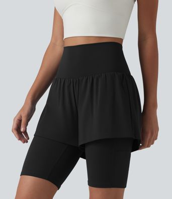 SoftlyZero™ Airy Super High Waisted 2-in-1 Cool Touch Yoga Shorts 9'' with Pockets