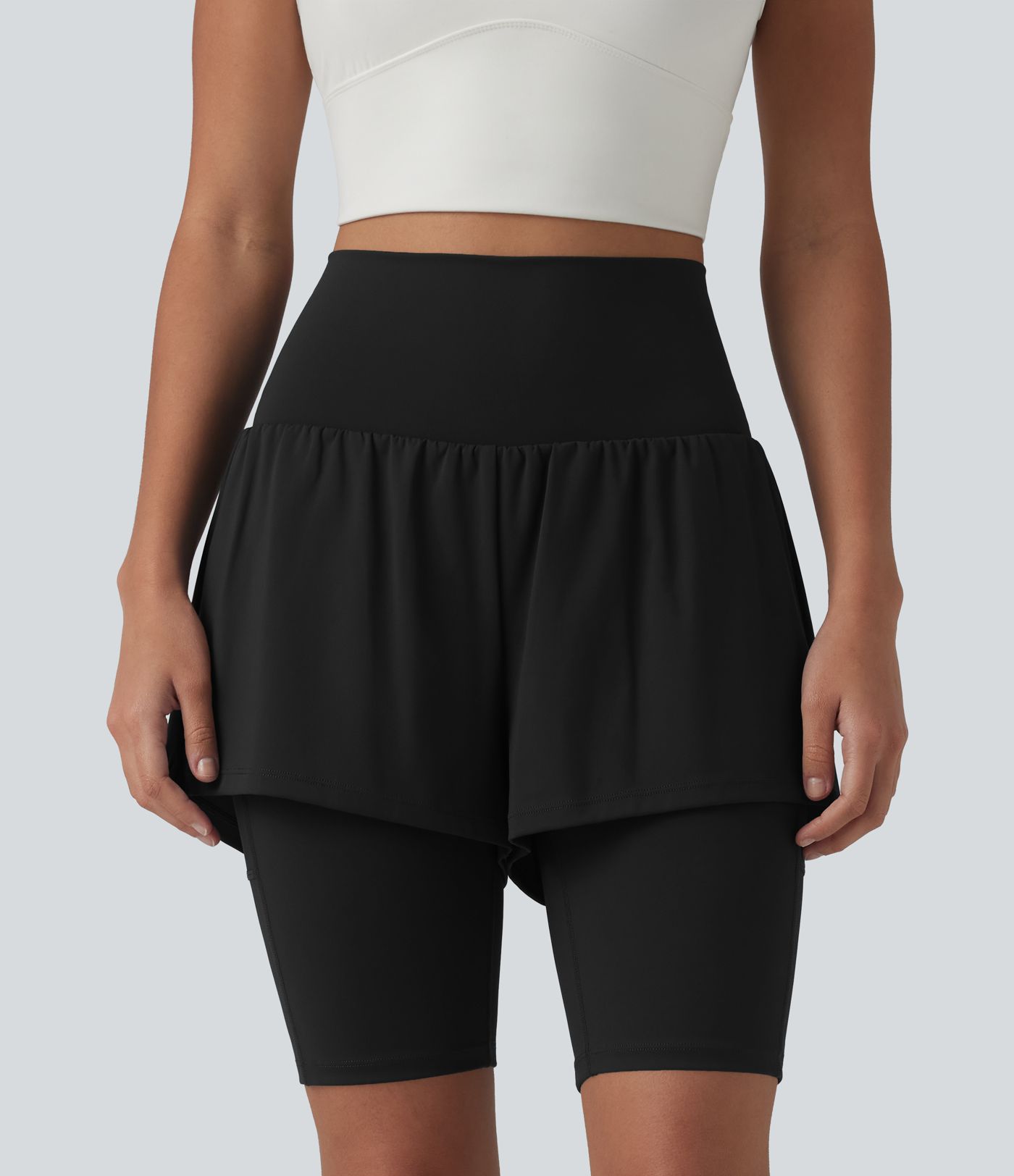 SoftlyZero™ Airy Super High Waisted 2-in-1 Cool Touch Yoga Shorts 9'' with Pockets