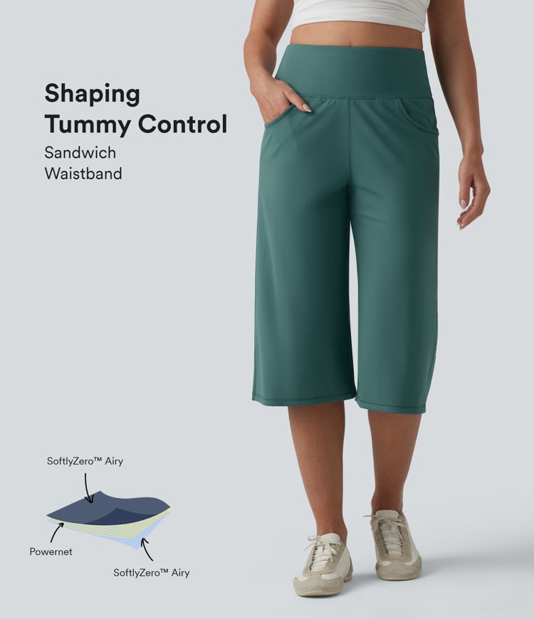 SoftlyZero™ Airy High Waisted Tummy Control Cool Touch Casual Capri Baggy Pants with Pockets