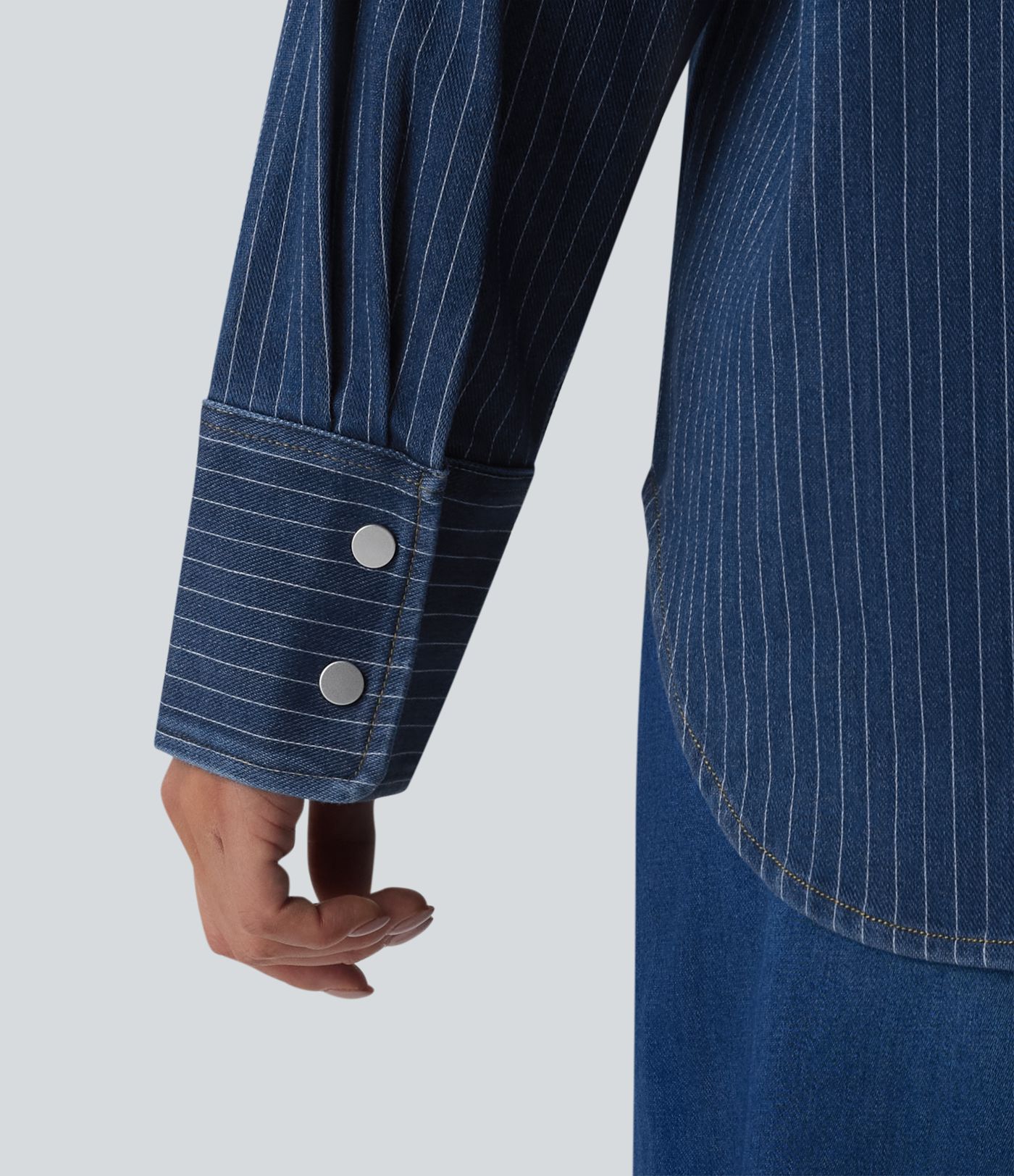 Halara Flex™ Long Sleeve Stripe Denim Casual Shirt with Pocket