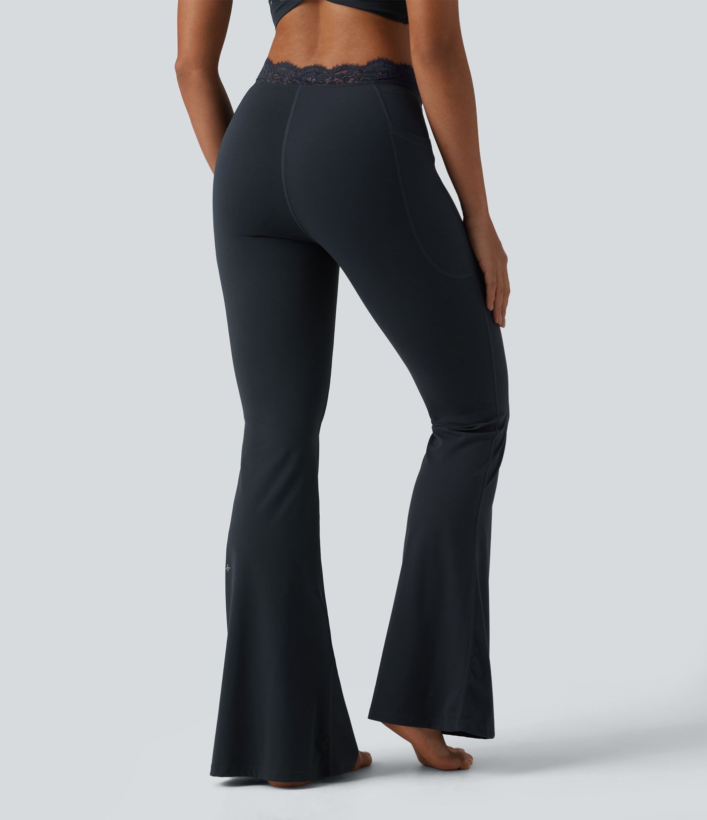 Halara UltraSculpt™ V-Shaped High Waisted Contrast Lace Yoga Flare Leggings with Pockets