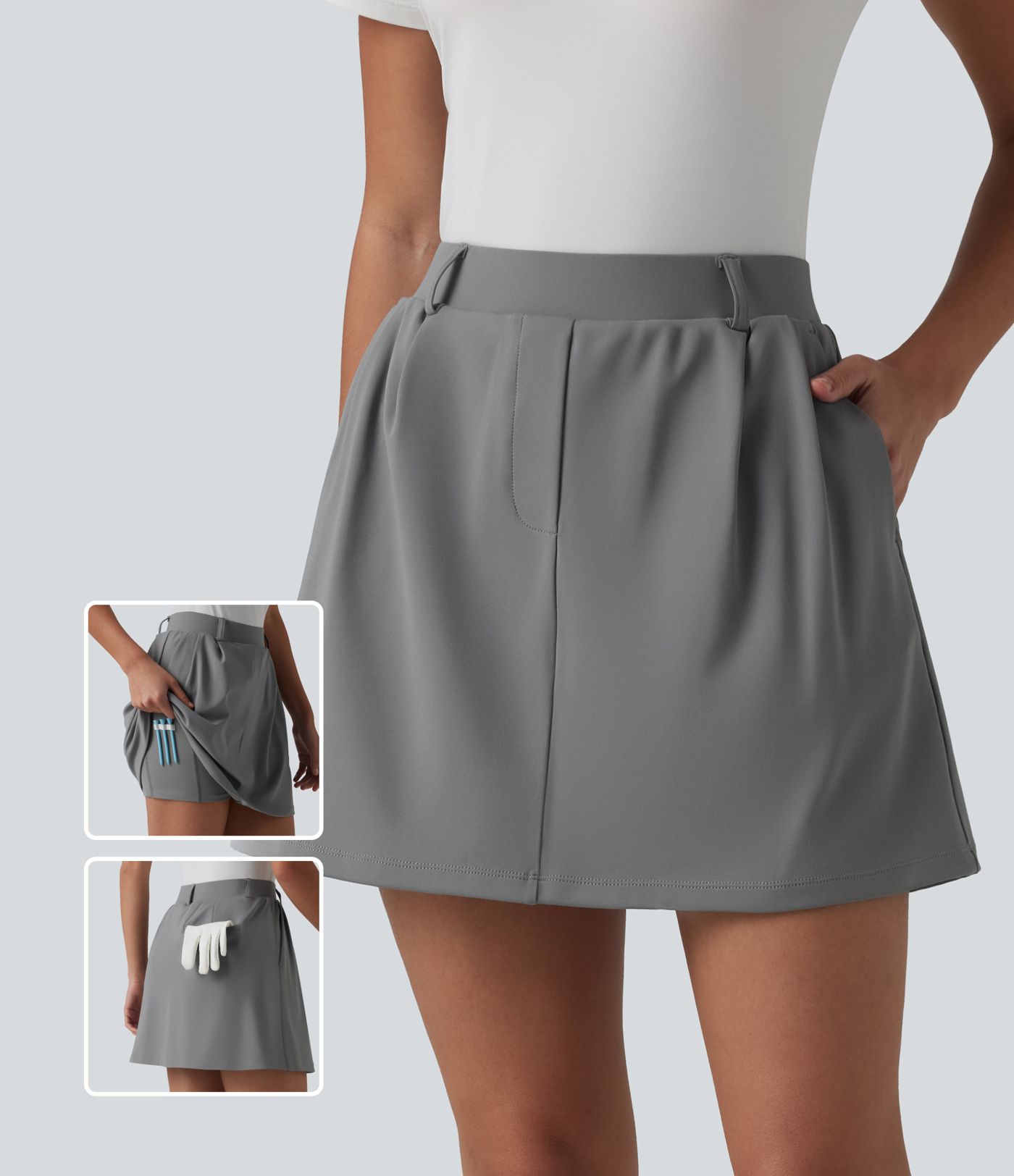 Mid Rise 2-in-1 A-line Golf Skirt-Golf Tee Pockets Mid Rise 2-in-1 A-line Golf Skirt-Golf Tee Pockets