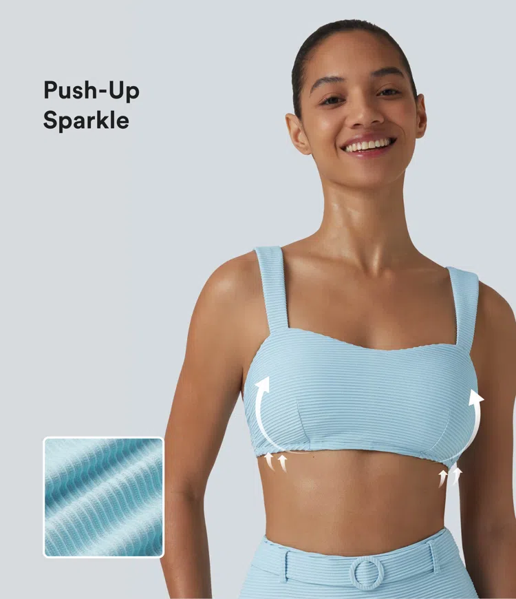 Haut de bikini push-up à encolure carrée rayé et pailleté