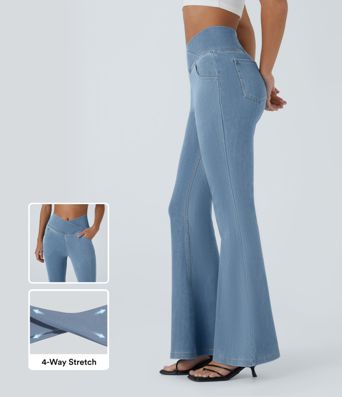 Halara Flex™ High Waisted Crossover Pocket Washed Casual Jeans