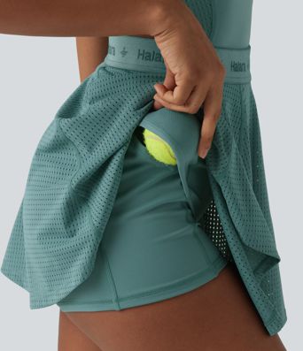 Backless Sleeveless Pockets Breathable Mesh Yoga Romper with Detachable Skirt-Easy Peezy