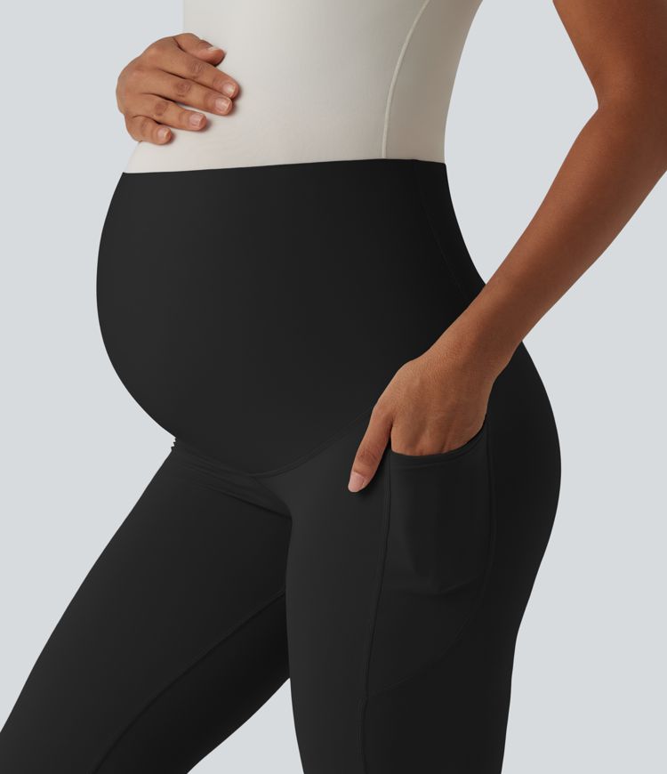 SoftlyZero™ Super High Waisted Flare Yoga Maternity Leggings with Pockets