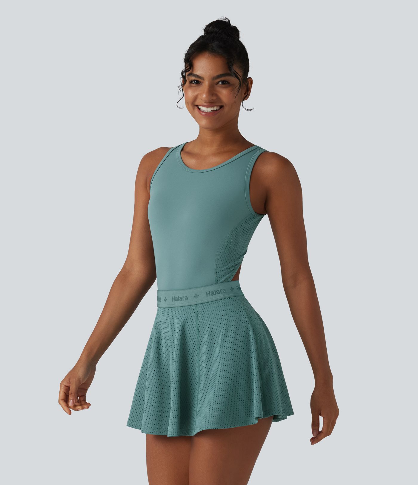 Backless Sleeveless Pockets Breathable Mesh Yoga Romper with Detachable Skirt-Easy Peezy