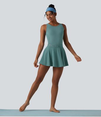 Backless Sleeveless Pockets Breathable Mesh Yoga Romper with Detachable Skirt-Easy Peezy