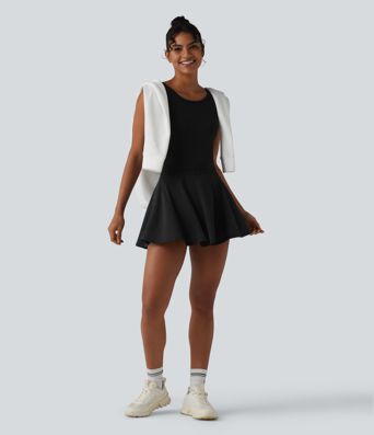 Backless Sleeveless Pockets Breathable Mesh Yoga Romper with Detachable Skirt-Easy Peezy