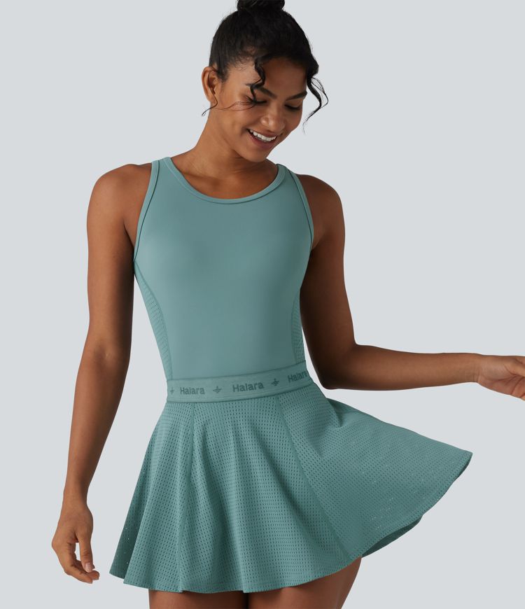 Backless Sleeveless Pockets Breathable Mesh Yoga Romper with Detachable Skirt-Easy Peezy