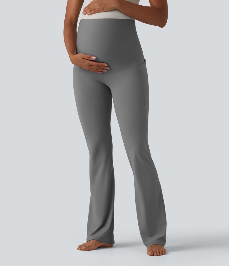 SoftlyZero™ Super High Waisted Flare Yoga Maternity Leggings with Pockets