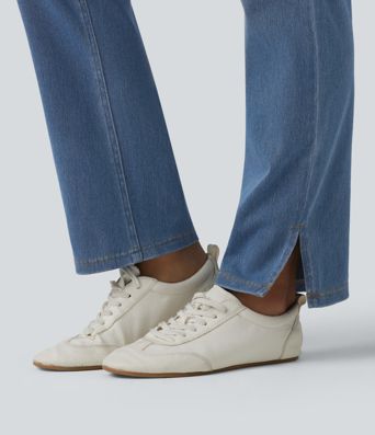 Jean droit décontracté Halara Flex™ galbe taille haute avec fente et poches