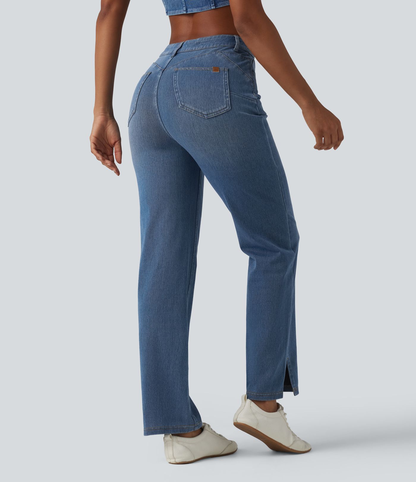 Jean droit décontracté Halara Flex™ galbe taille haute avec fente et poches