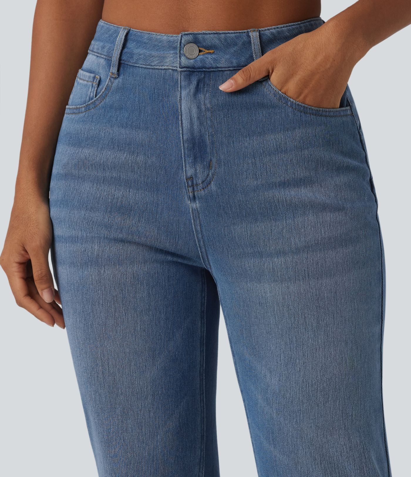 Jean droit décontracté Halara Flex™ galbe taille haute avec fente et poches