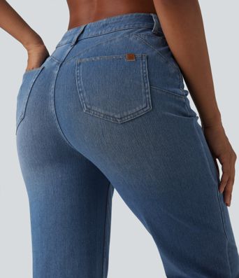 Jean droit décontracté Halara Flex™ galbe taille haute avec fente et poches