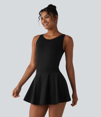 Backless Sleeveless Pockets Breathable Mesh Yoga Romper with Detachable Skirt-Easy Peezy