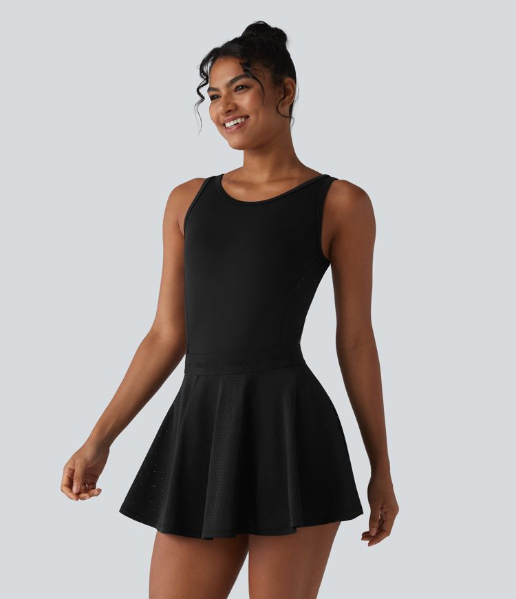 Backless Sleeveless Pockets Breathable Mesh Yoga Romper with Detachable Skirt-Easy Peezy