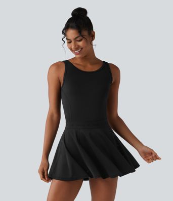 Backless Sleeveless Pockets Breathable Mesh Yoga Romper with Detachable Skirt-Easy Peezy