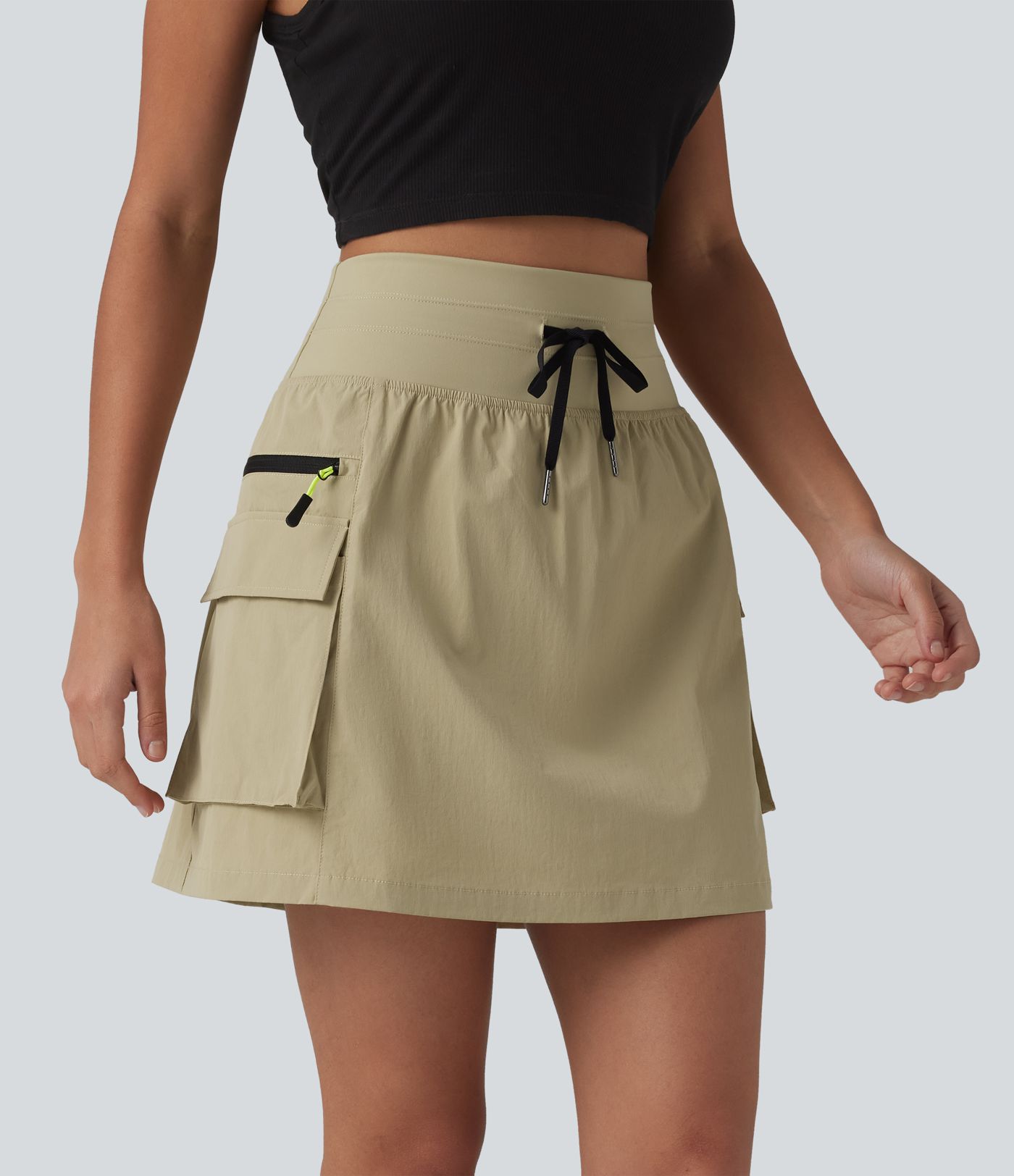 High Waisted Drawstring 2-in-1 Mini Hiking Skirt with Pockets