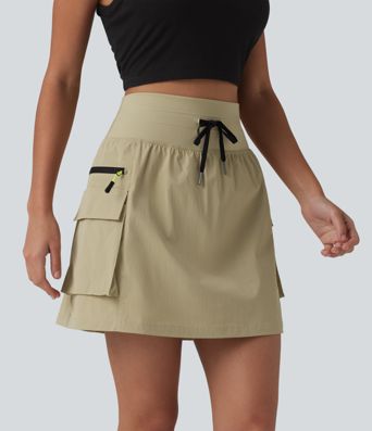 High Waisted Drawstring 2-in-1 Mini Hiking Skirt with Pockets
